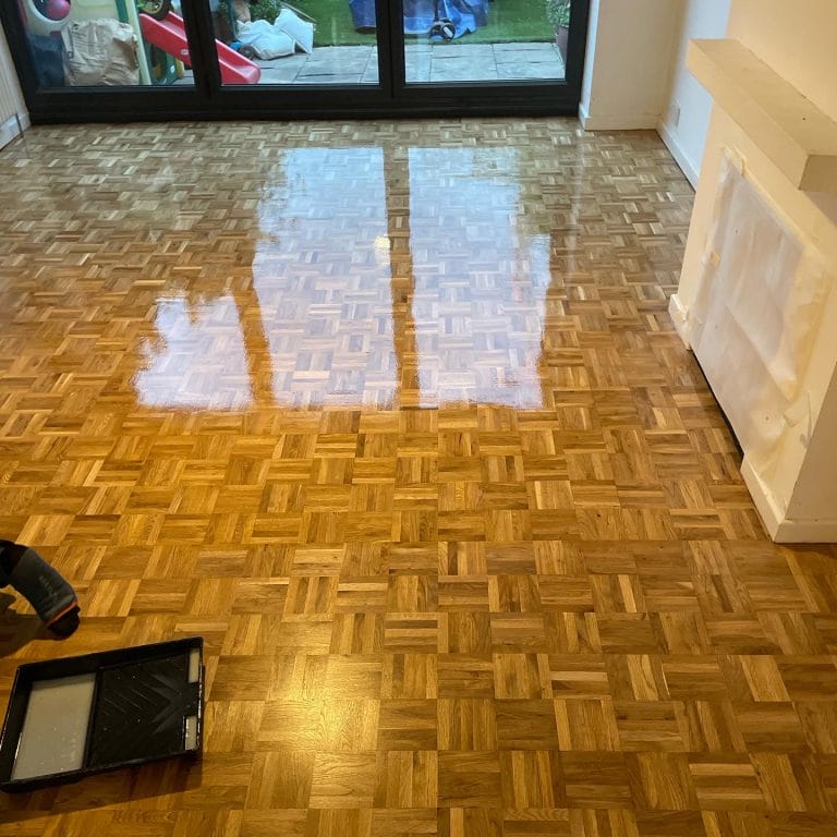 Teak 5 finger parquet restoration.