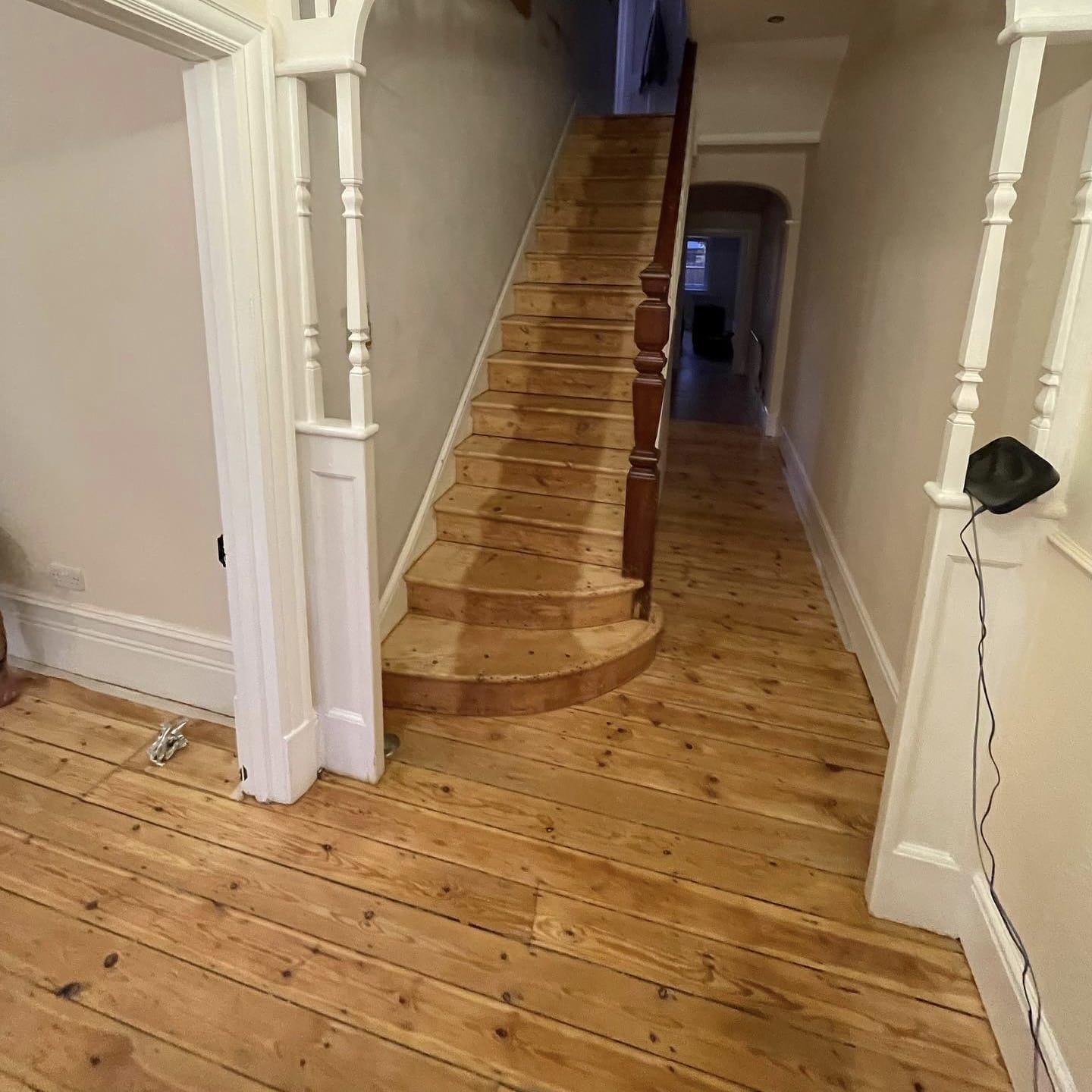 A pine floor and staircase restoration.