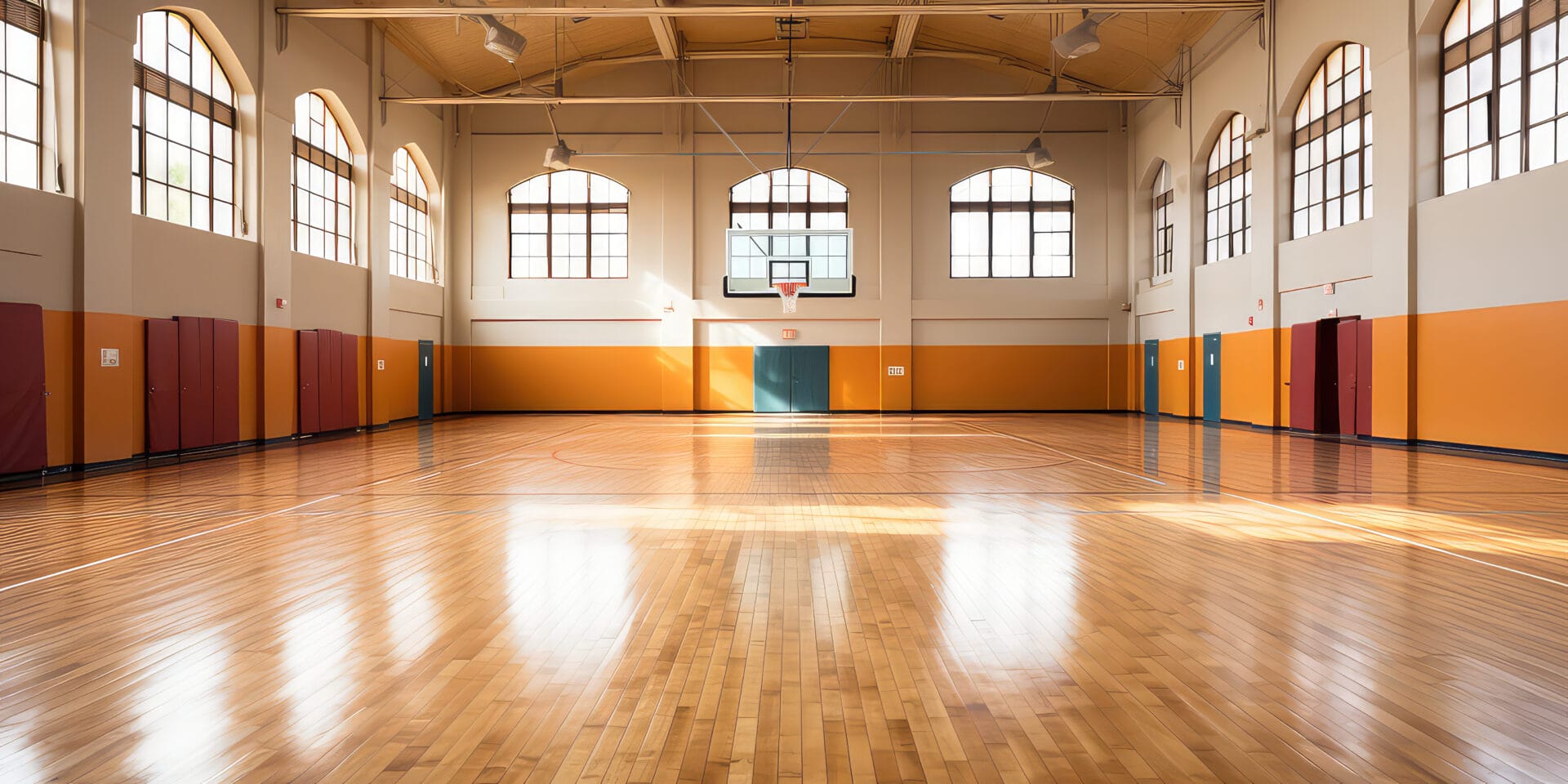 School halls and gyms with necessary durable and slip-proof finishes.