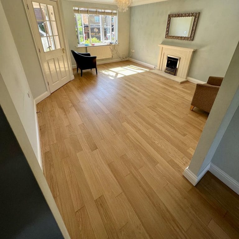 An oak floor restoration finished with an extra durable matt Lacquer.